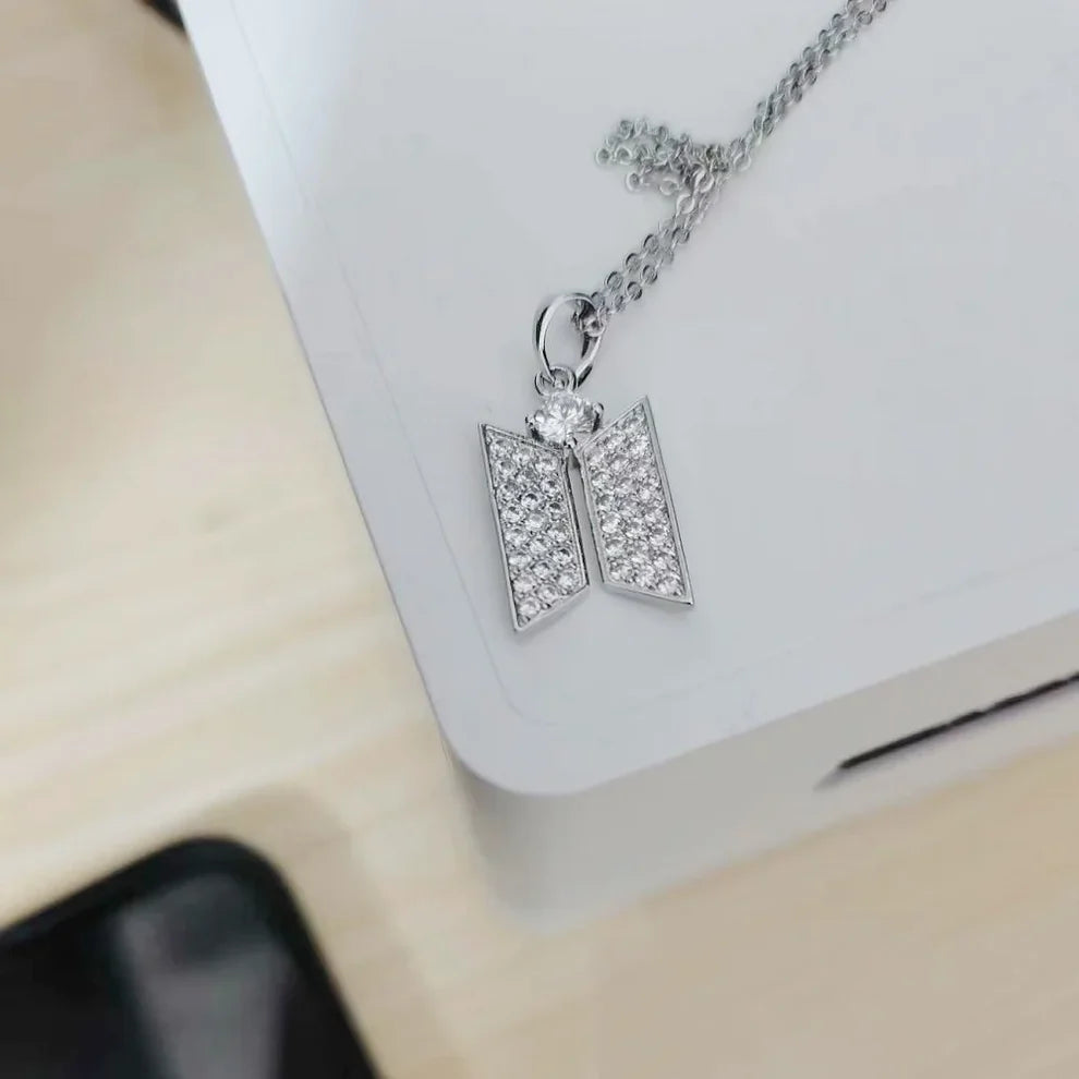 BTS Purple & Silver Diamond Incrusted Necklace
