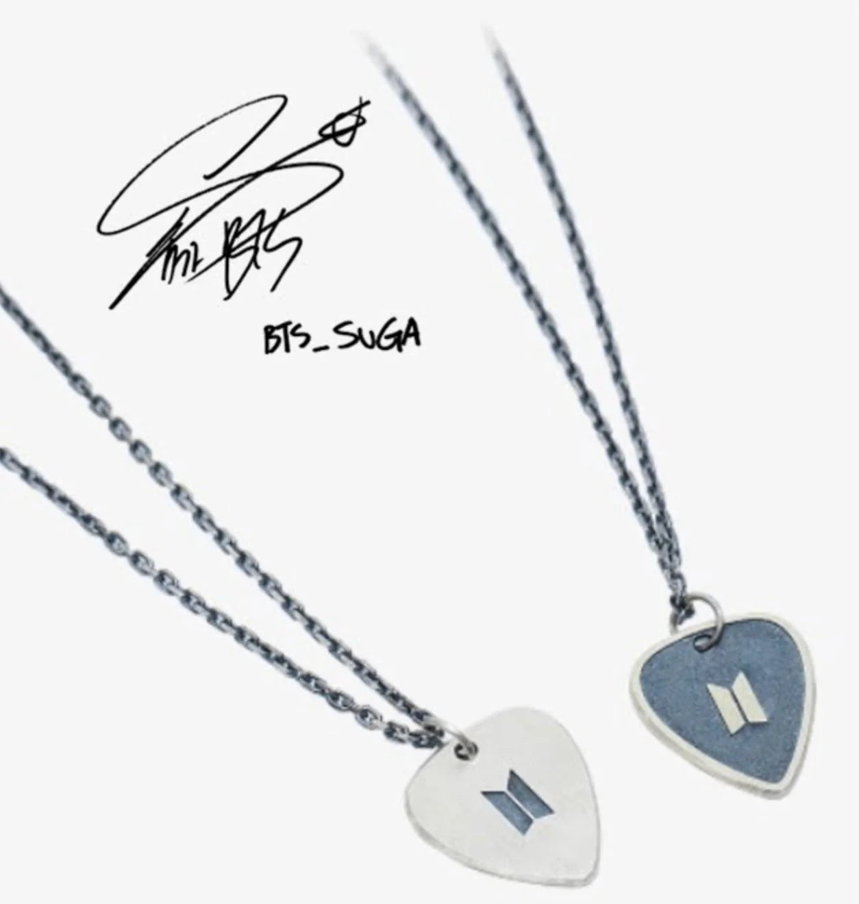 BTS - SUGA Silver Guitar Pick Necklace