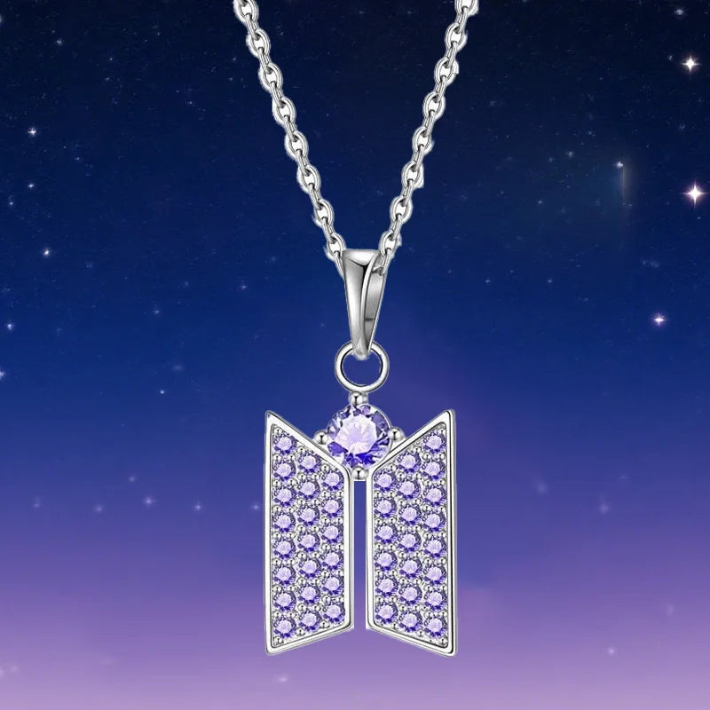 BTS Purple & Silver Diamond Incrusted Necklace