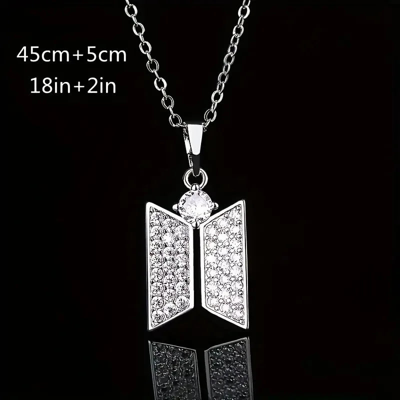 BTS Purple & Silver Diamond Incrusted Necklace