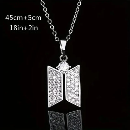 BTS Purple & Silver Diamond Incrusted Necklace