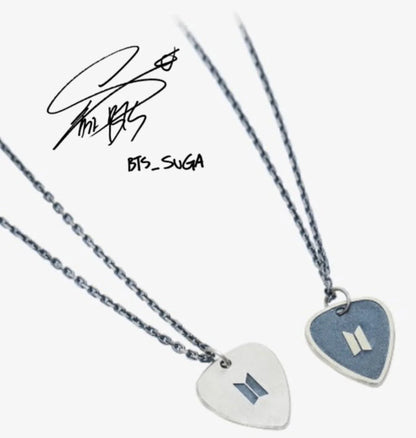 BTS - SUGA Silver Guitar Pick Necklace
